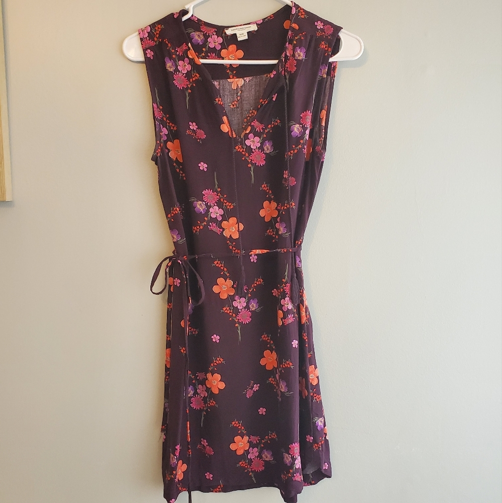 Beach Lunch Lounge floral split neck tie waist shirt dress size M
